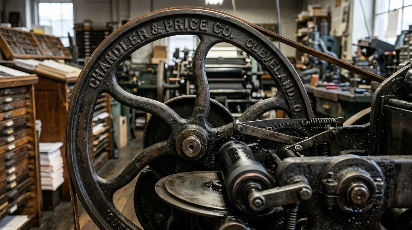 Letterpress machine handle and roller detail